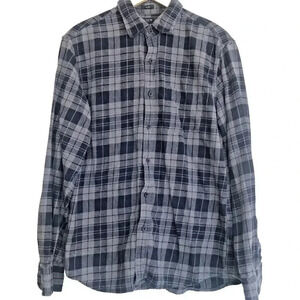 J Crew Plaid Flannel Button Up Blue Gray Mens Medium Casual Preppy Y2K Comfy